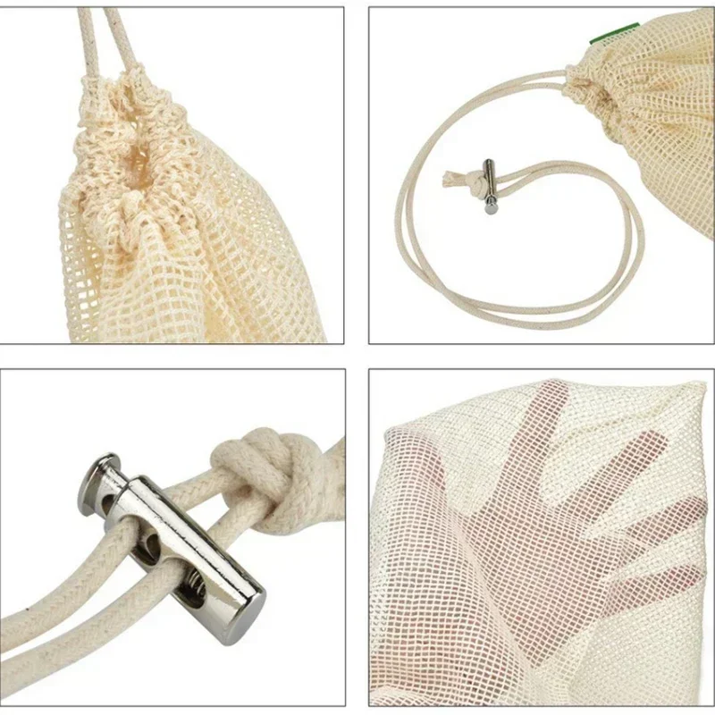 Organic Cotton Net Bag Drawstring Bundle Mouth Vegetable and Fruit Bag Cotton Net Bag Can Be Recycled and Sold Well