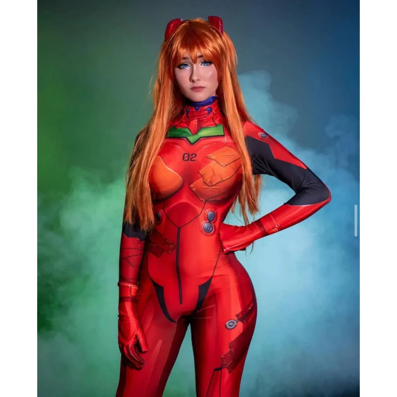 

Halloween Woman Asuka Cosplay Costume Zentai Fullbody Anime 3.0 Asuka Langley Soryu Jumpsuits Suit Bodysuit Adults Kids