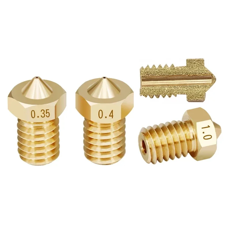 10PCS  3D Printer V6 M6 Threaded Brass Nozzle 0.2/0.25 0.3/0.4/0.5/0.6/1.0mm for 1.75/3.0mm Filament E3D V5 V6 Hotend Extruder