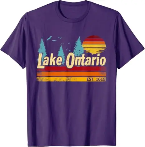 Ontario-See Vintage Sonnenuntergang Est. 1615 Herren Damen T-Shirt Y2k Seefahrten Outdoor-Urlaubskleidung Retro-Stil Bootfahren Angeln T-Shirts – Detail 13