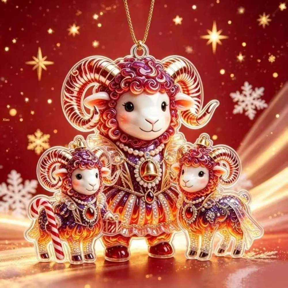 2D Flat Goat Hanging Ornament Set Acrylic Shining Animal Hanging Decoration Simulation Artificial Rhinestone Goat Pendant