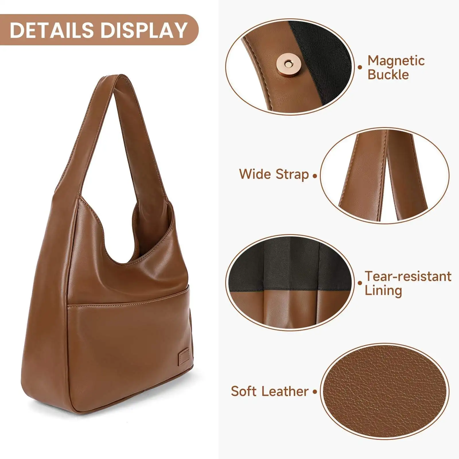 1pcs Leather Tote Purse Stylish Casual Trendy Large Soft Shoulder Bag