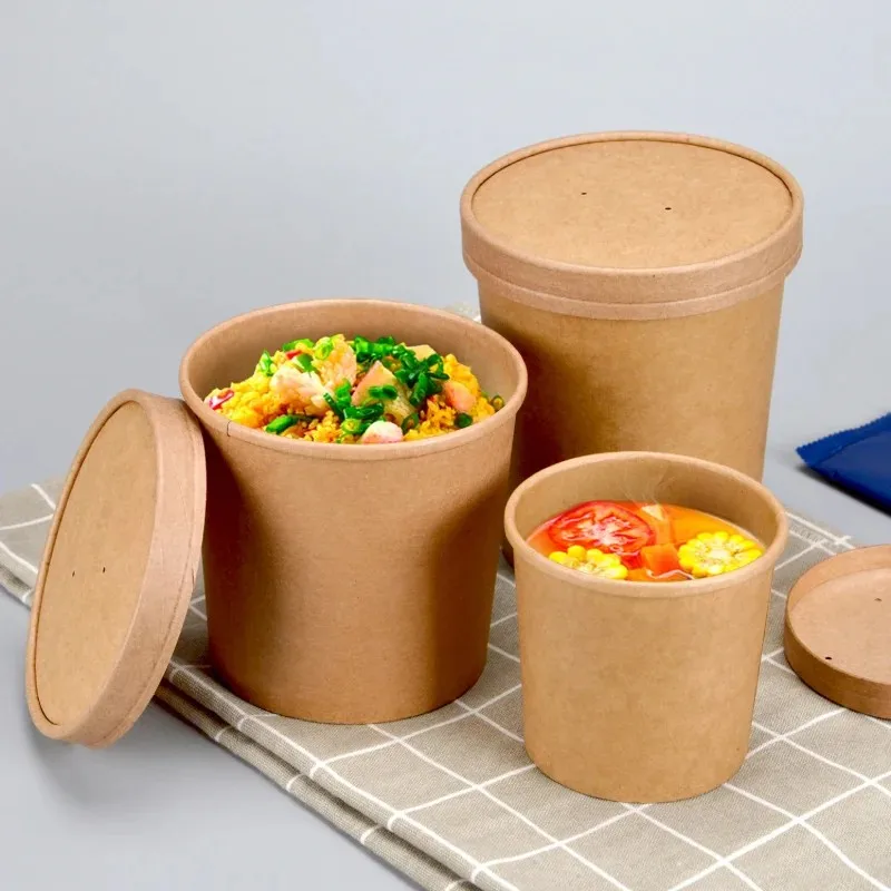 Disposable Disposable round Paper Bowl with Lid for Soup Dessert Porridge Instant Noodles Fast Food Commercial Use Breakfast Packaging - Aliexpress Deal