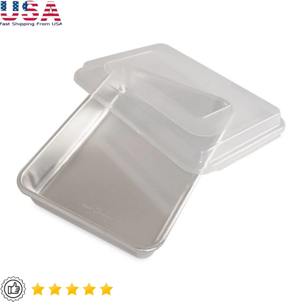 صينية كيك من الألومنيوم الفاخر مقاس 9 × 13 مع غطاء تخزين، أدوات خبز تجارية غير قابلة للصدأ، مثالية حتى نضارة الخبز