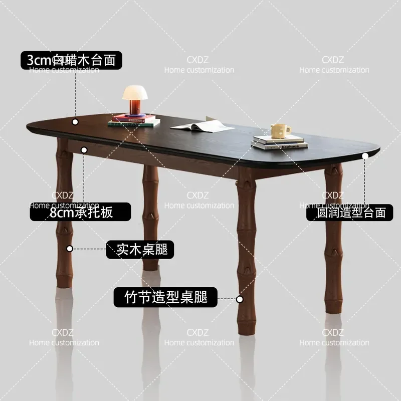 Solid Wood Dining Table Rectangular Ash Wood Black Finish Retro Style for Small Apartment Medium Size Home Furniture