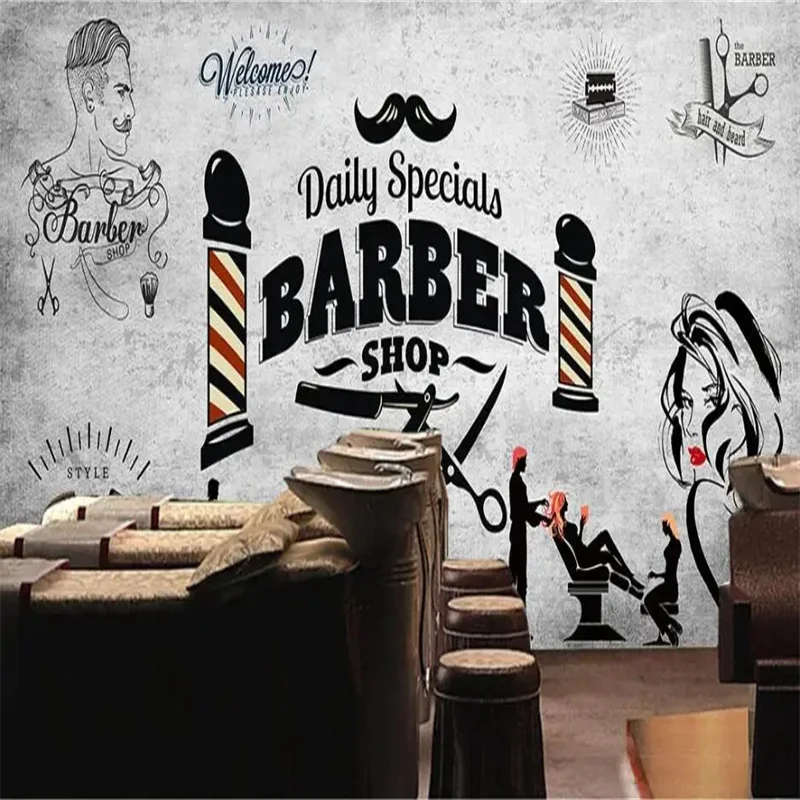 Custom Wallpaper 3d Mural Retro Hair Salon Trend Hairstyle Beauty Salon Barber Shop Wallpaper TV Background Wall Papel de parede