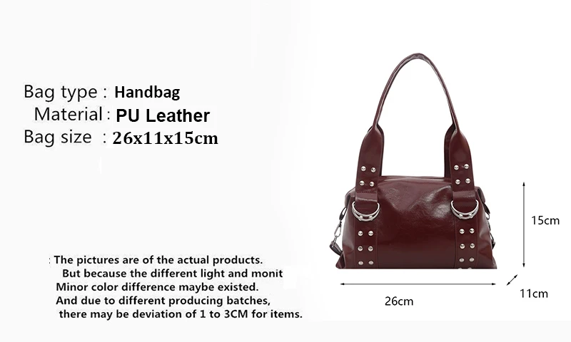 Hochwertige PU-Leder Damen-Schultertasche mit Großer Kapazität, Y2K Unterarmtasche, Modische Nieten-Handtasche für Damen-Alltagsoutfits – Detail 2
