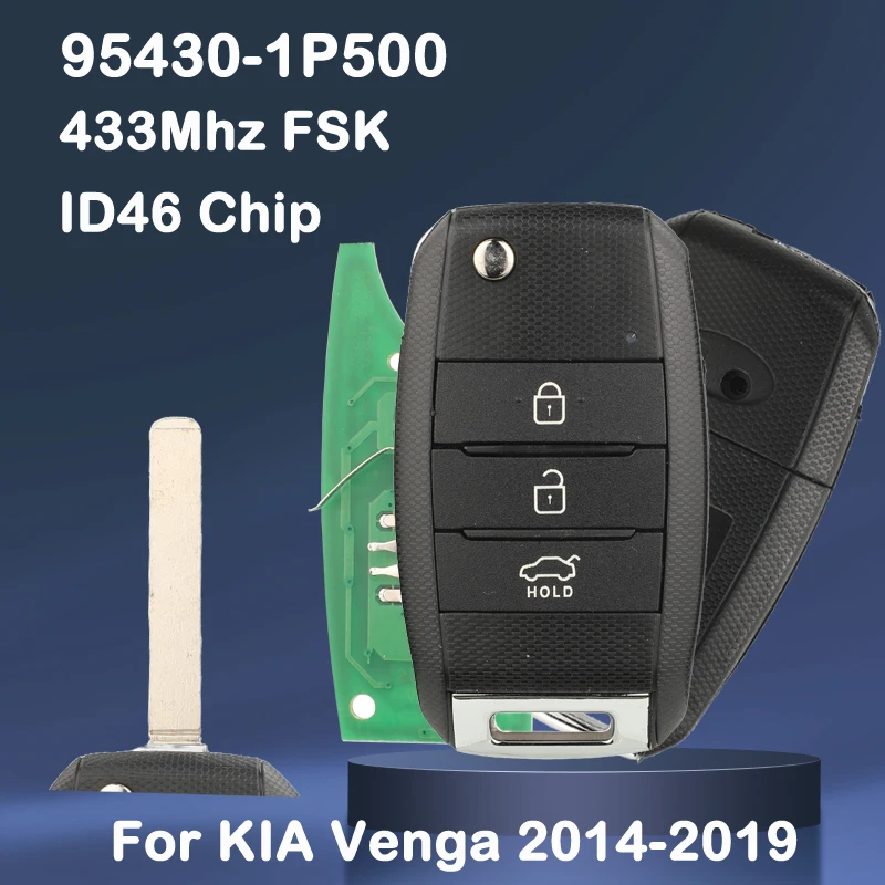 

jingyuqin 433MHz ID46 CHIP Remote Car Key Fob For KIA Venga 2014 2015 2016 2017 2018 2019 95430-1P500 RKE-4F13 Full Key Control