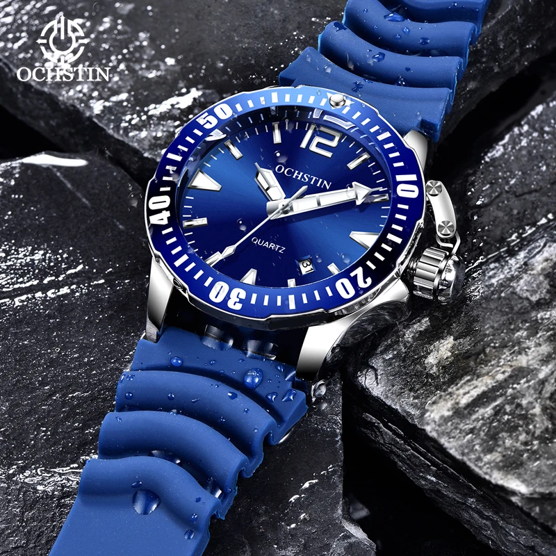OCHSTIN Men's Retro Quartz Watch Silicone Strap Alloy Case Ideal For Business Commute Luminous Hand Wristwatch Gifts Male