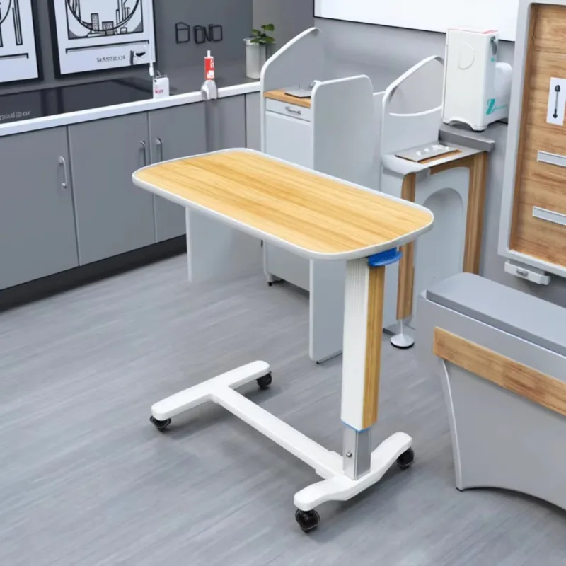 طاولة سرير مستشفى واسعة قابلة للتعديل على عجلات مع إطار فولاذي بتصميم حديث وطاولة بجانب السرير مرنة #3