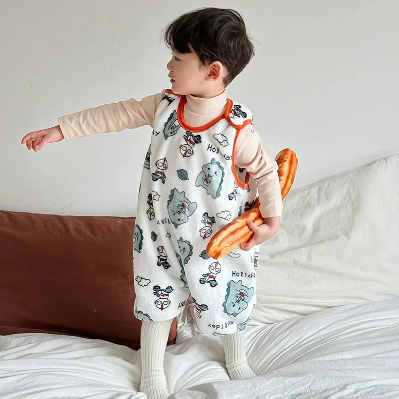 Sonbahar Kış Bebek Uyku Tulumu Yelek Sevimli Karikatür Sıcak Bebek Erkek Kız Bodysuit Yumuşak Pazen Çocuk Pijama Anti-Kick Battaniye
