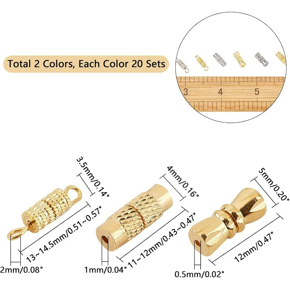 120 Sets 3 Styles Barrel Screw Clasps Jewelry Connector Screw Twist Clasps Brass End Tip Barrel Clasps for Necklace Bracelet