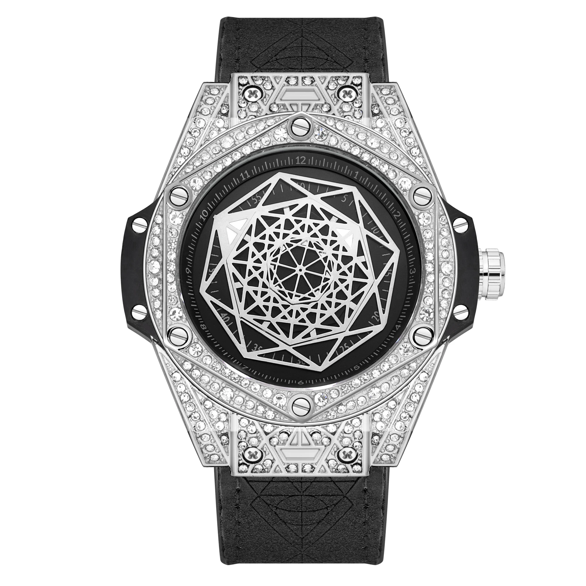 Relojes de diamantes para hombre, reloj de marca de lujo con esfera grande, reloj de acero inoxidable para hombre, reloj resistente al agua con diamantes de imitación a la moda para hombre