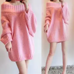 Sweet Slash Neck Loose All-match Batwing Sleeve Sweater Female Clothing winter New Oversized Casual Pullovers Korean Tops