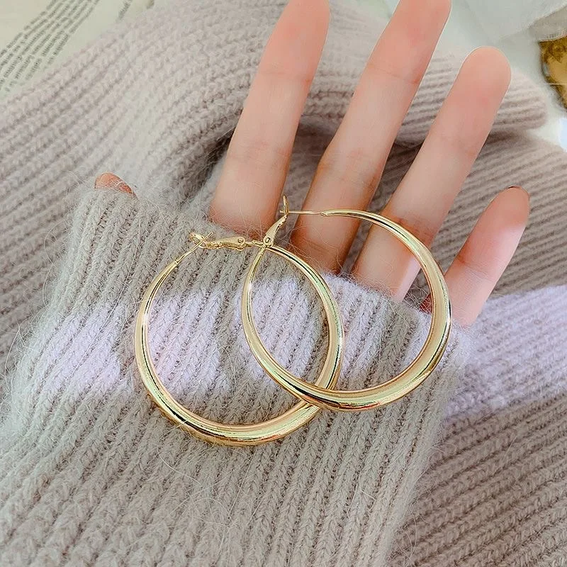Pendientes de Aro Grandes de Acero Inoxidable con Diseño Geométrico Clásico y Sencillo para Mujer, Pendientes de Círculo Exagerados para Novia, Accesorio de Joyería