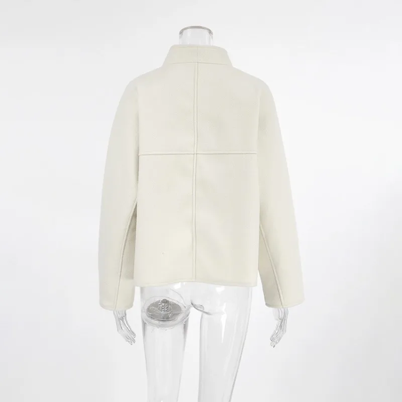 Simple and Casual Woolen Coat 2026 Winter Style Loose V-neck Short Apricot-colored Coat for Foreign Trade Women's Clothing.