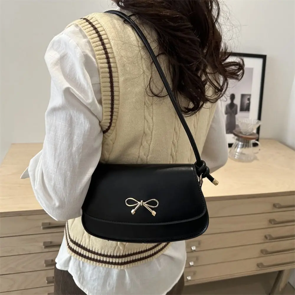 

Fashionable New Design Y2k Bow Shoulder Bags PU Leather Solid Color Bowknot Armpit Bag Sweet Luxury Women Handbag Lady