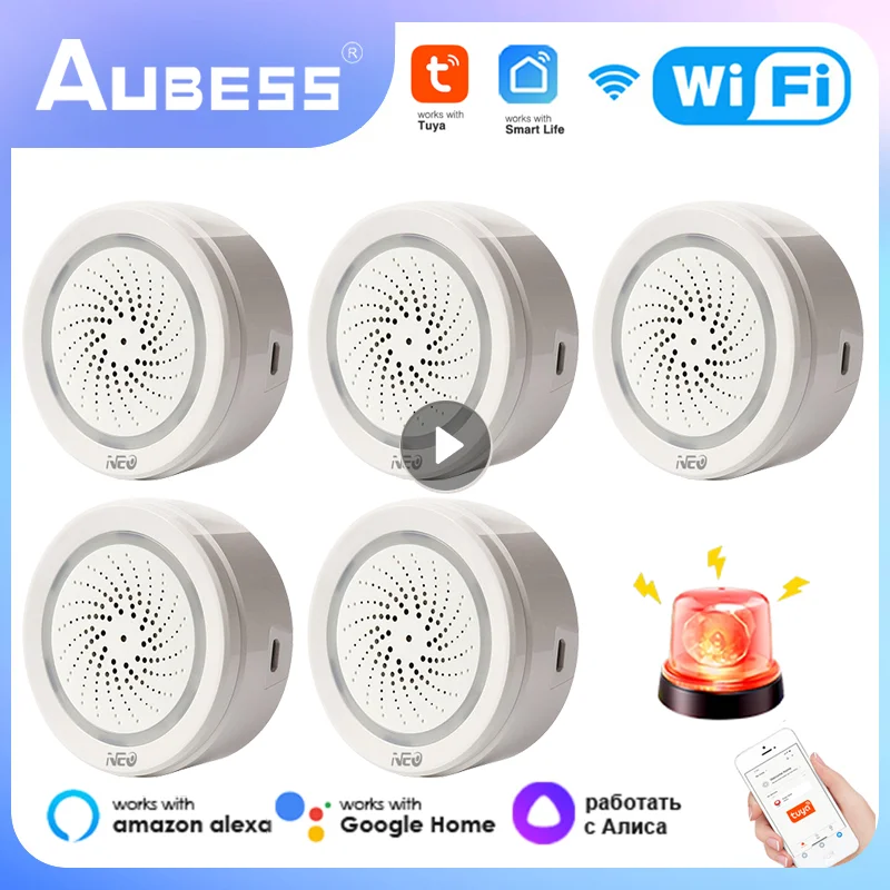 Tuya sirena inalámbrica con WiFi, Sensor de alarma, alerta de luz de sonido, sirena de vida inteligente, Compatible con Alexa, Google Home para seguridad del hogar