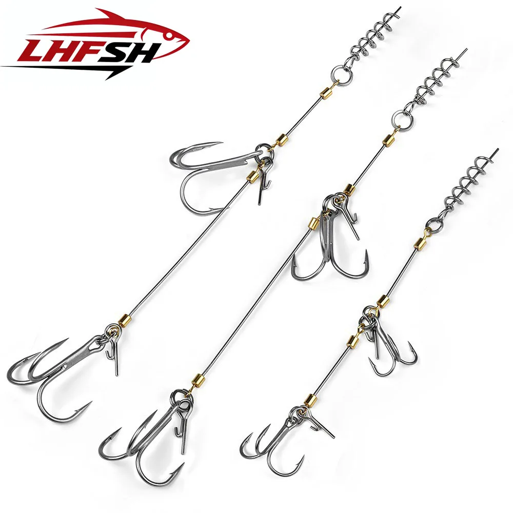 LHFSH Spring Dreifachhaken-Rig, Edelstahldraht-Vorfach mit Karabiner und Wirbel, Weichdraht-Angelköder, Doppelhaken-Rig für Barsch, Hecht, Forelle
