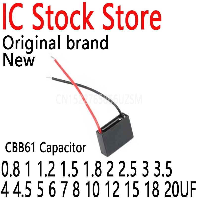 1 Uds condensador CBB61 0,8 1 1,2 1,5 1,8 2 2,5 3 3,5 4 4,5 5 6 7 8 10 12 15 18 20UF Motor de ventilador de techo condensador rectangular