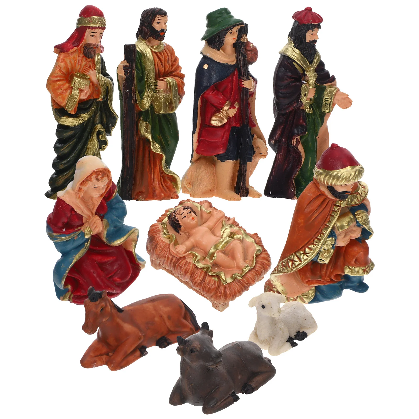 

1 set 1 Set Jesus Nativity Ornament Resin Christmas Decoration Tabletop Religious For Home Church Desktop Nativity Set