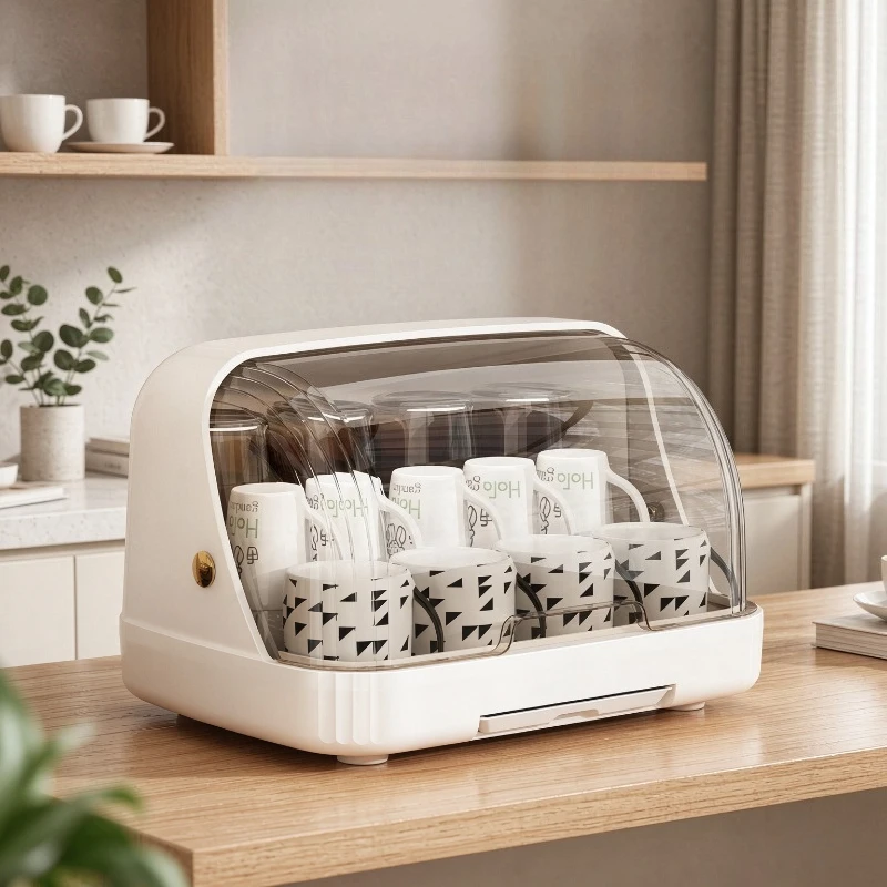 Bottle Drying Rack with Clear Dust Cover PP Tray Organizer for Baby Cups Tableware Kitchen Counter Easy Clean Storage Use