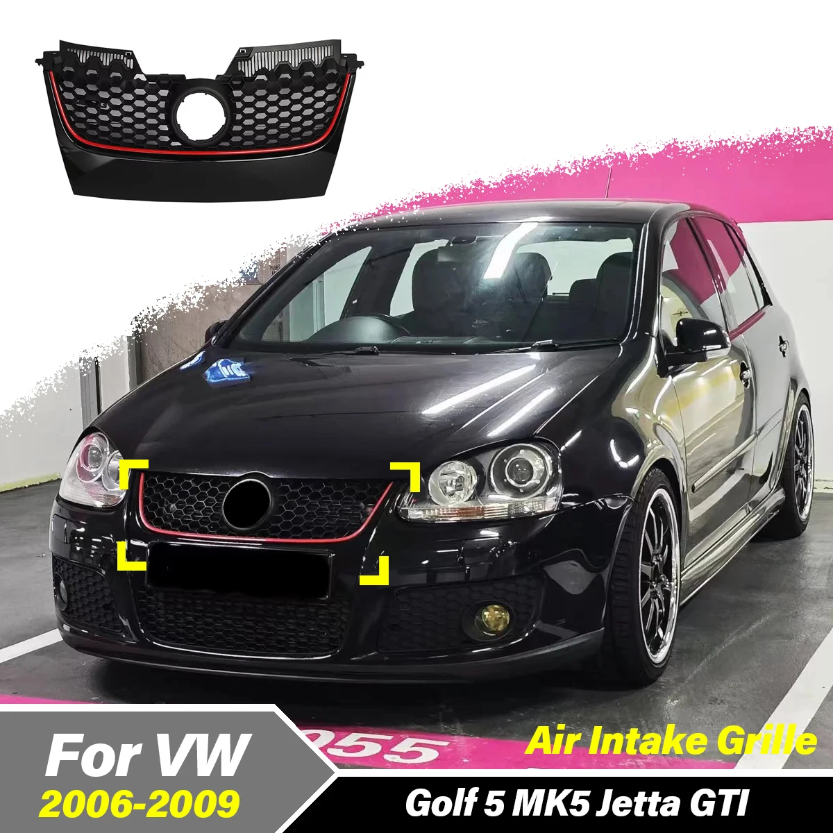 

Для Volkswagen Golf 5 MK5 Jetta GTI 2006-2009: Комплект декоративных решеток для переднего бампера и воздухозаборника (гоночная решетка)