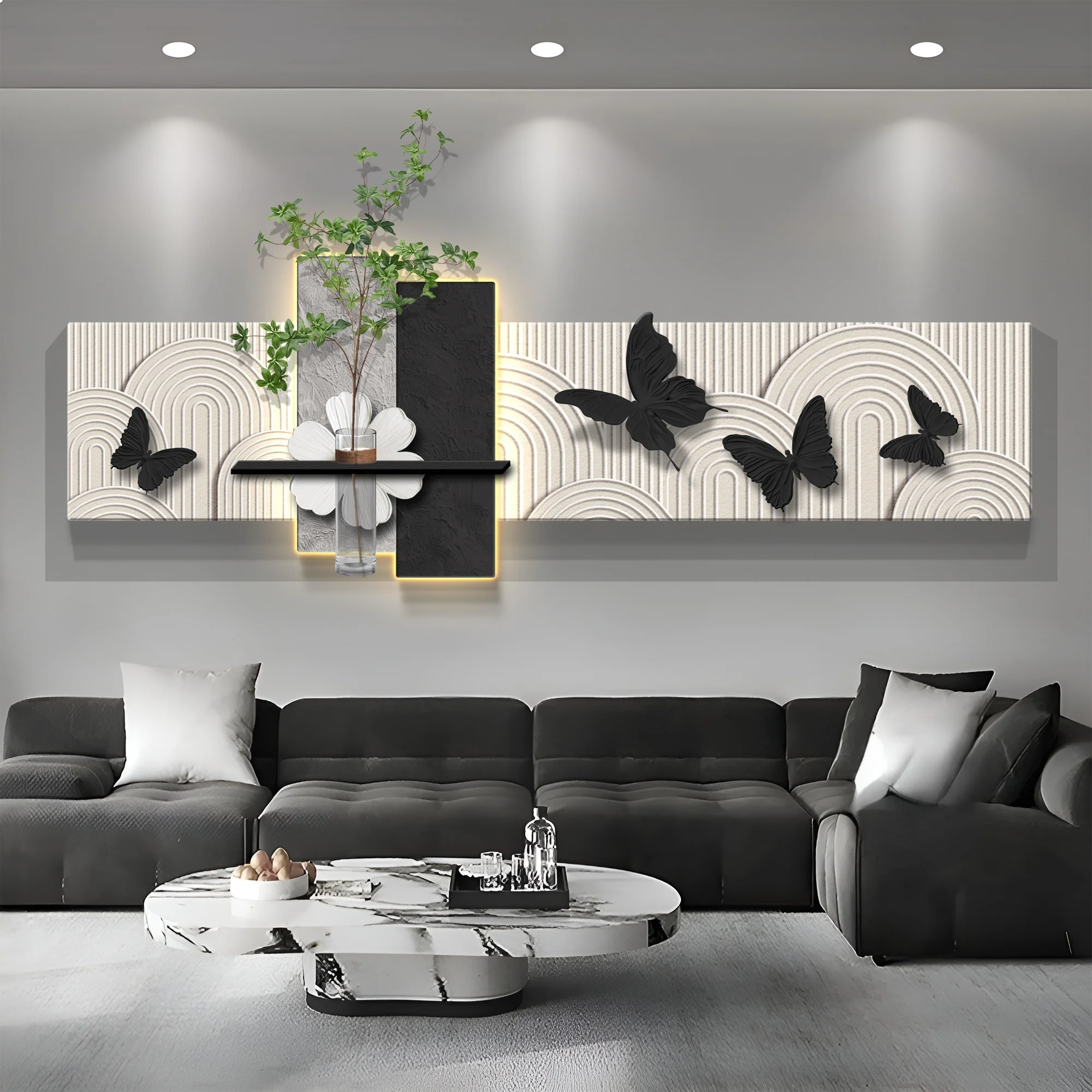xx-Hydroponic Green Plants Home Decoration Living Room Hallway LED Decorative Painting Sandstone Sofa Bedroom Painting Lights