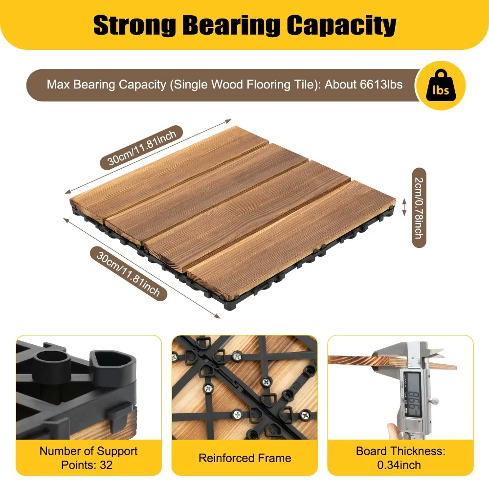 Carpet Floor Tiles, 36 Pack 30x30cm Interlocking Flooring Tile, Natural Solid Wood with PE Base, Durable, Eco-Friendly for Home Renovation