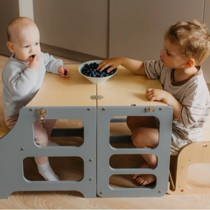 Solid wood baby Montessori learning tower creative baby feeding table children washing table footstool