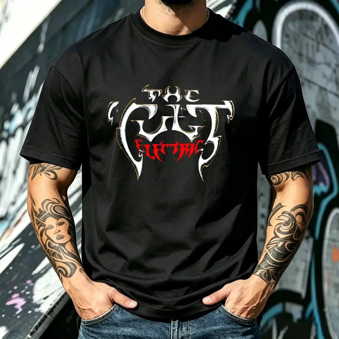 washed T Shirt Vintage 80 s The Cult 1987 Electric World Your Large Concert Rock Band vintage Washed homme Versatile Slightly