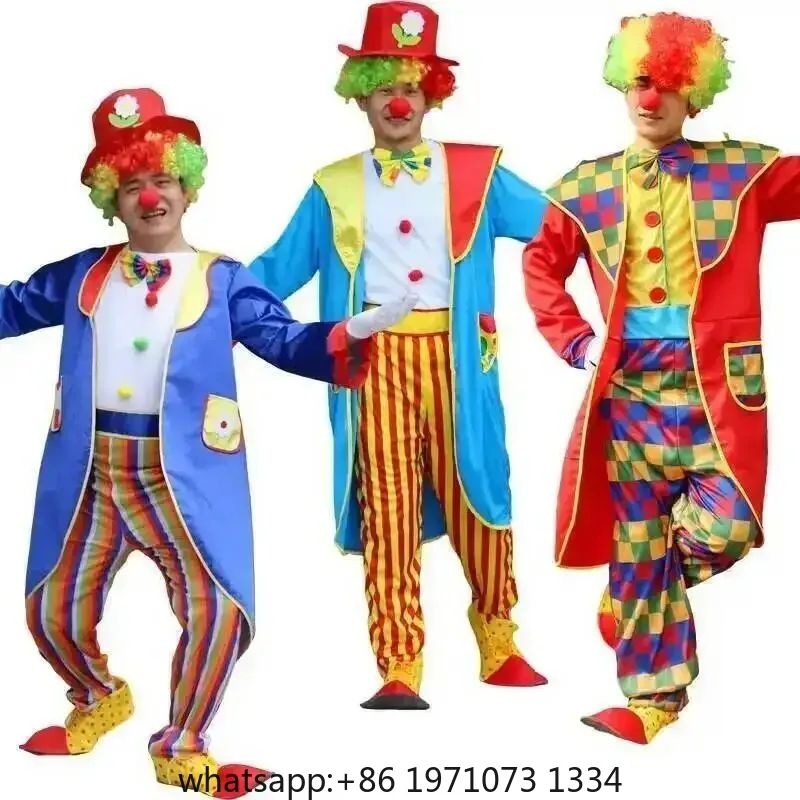 Adults Funny Clown Costumes Joker bodysuit for Men Magician Performance Fancy Halloween Outfits just Clothes no Prop