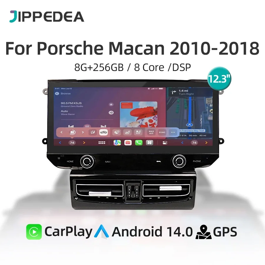 QLED 1920*720P Android 14.0 Car Multimedia Player CarPlay GPS Navigation 4G WiFi Bluetooth Car Radio For Porsche Macan 2010-2018