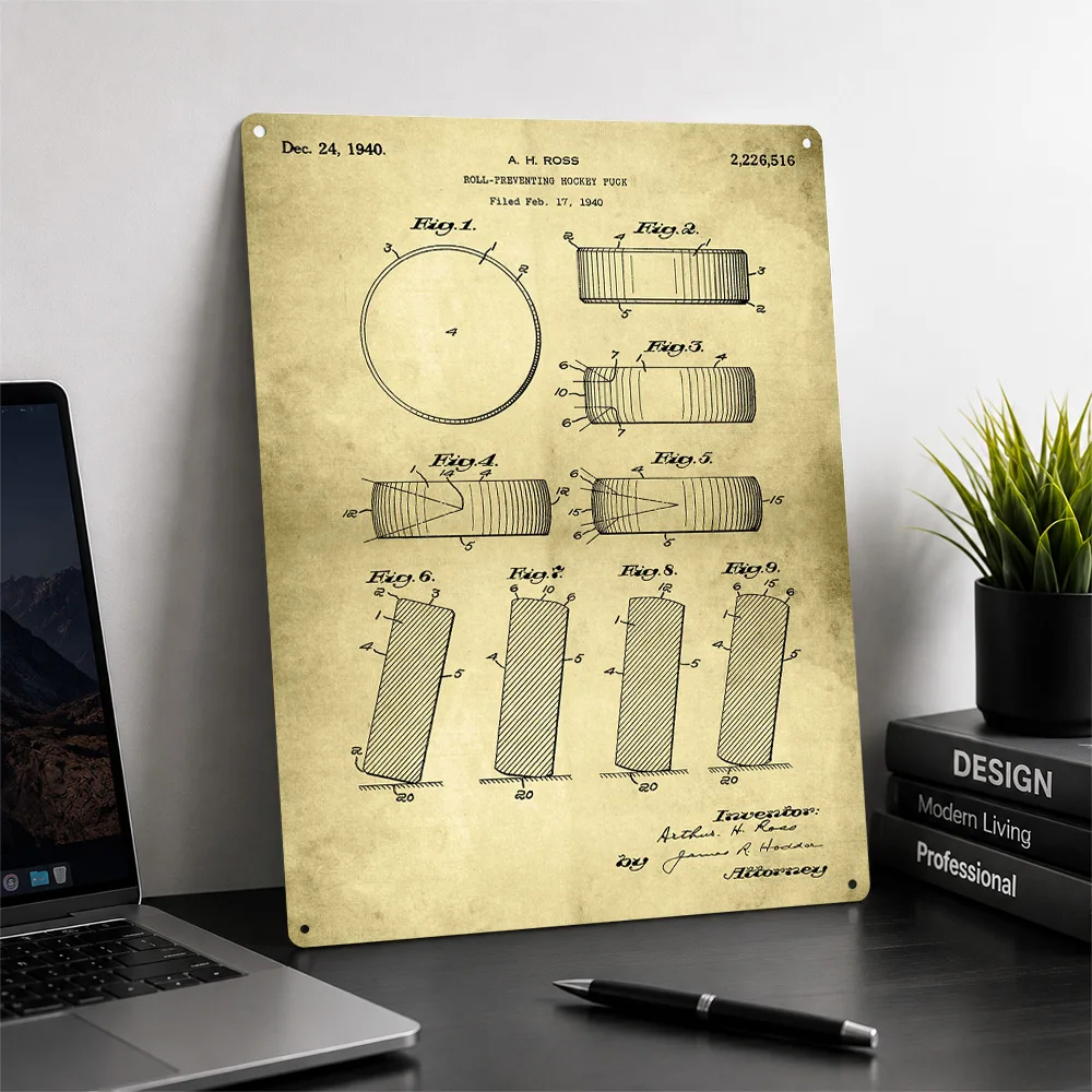 Hockey Puck Sport Patent Metal Poster Perfect Gift for Fans Lovers Personalized Wall Art Metal Sign for Luxury Decoration Home