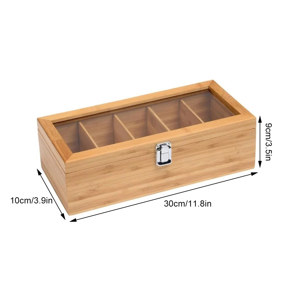 Multifunctional Bamboo System Tea Bag Jewelry Organizer Storage Box 5 Compartments Tea Box Organizer Sugar Container