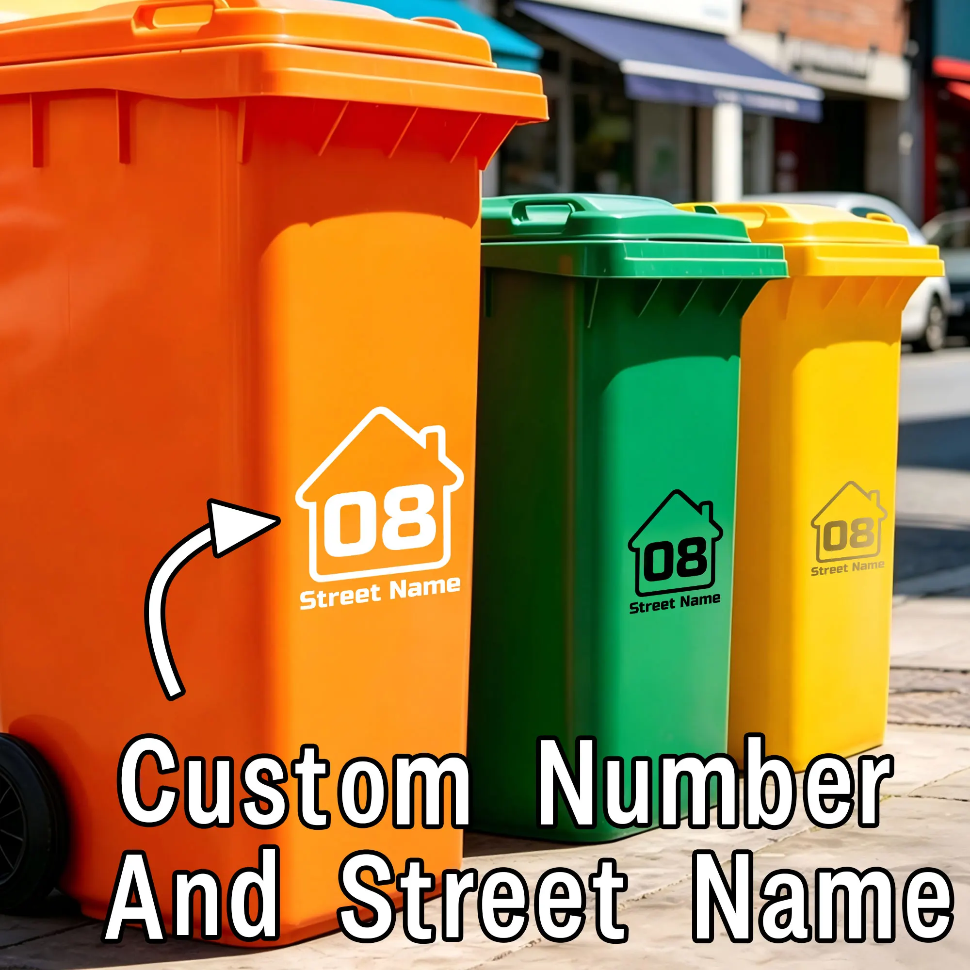 5PCS House Pattern Custom Trash Can Stickers Waterproof Personalized House Number & Street Name Outdoor Home Decor Vinyl Decals