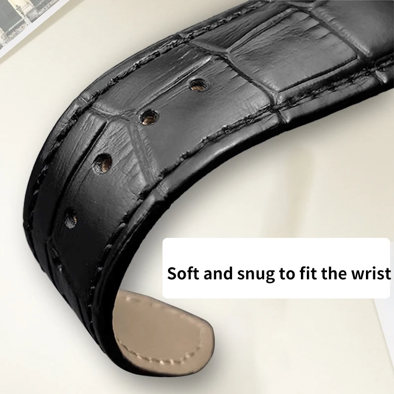 لسلسلة بات ك نوتيلوس 5711 5712 5980 5722 حزام ساعة جلدي سوار للرجال حزام ساعة محدب 25x13 مللي متر سوار معصم أسود #5