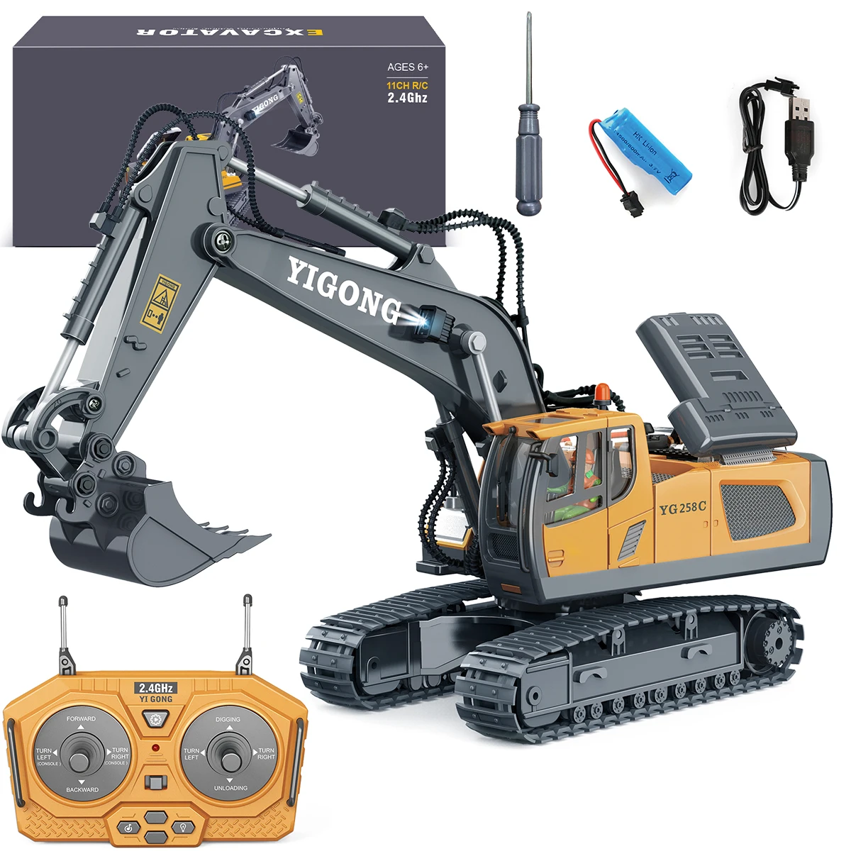 

2.4GHz Remote Control Excavator Toy for Kids 1:20 RC Crawler Excavator Toy 680° Rotating Truck 11 Channel Rechargeable