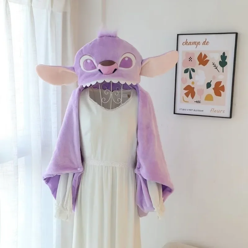 Stitch Cartoon Cute Shawl Cape Office Plush Embroidered Air Conditioning Blanket Cloak Autumn and Winter Warm Artifact Blanket