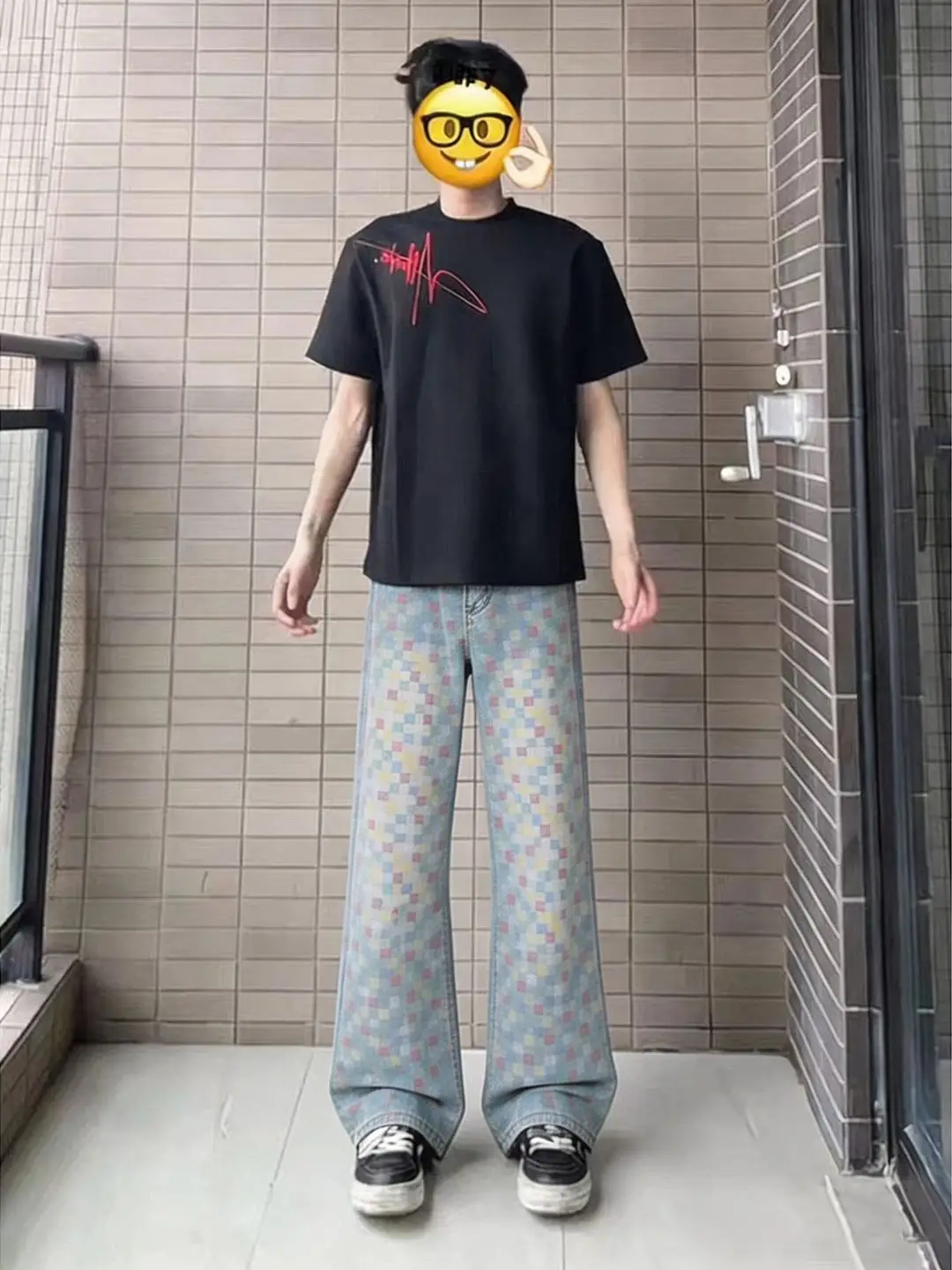  Plaid Knit Wide Leg Men's Jeans American Straight Tube Knife Cleanfit Lift Pant Micro Flared Pants Casual Youth Jeans