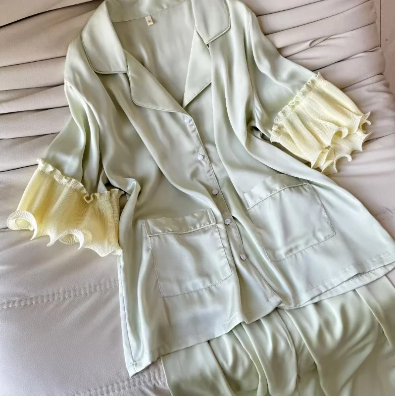 

Весенне-летний пижамный комплект из 2 предметов, женский брючный пижамный костюм с короткими рукавами, милая пижама во французском стиле принцессы, одежда для сна, домашняя одежда