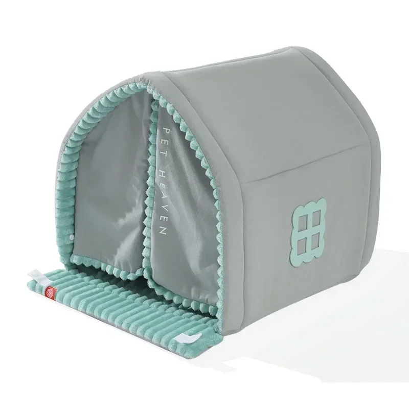 

Warm Small Pet House with Double Door Curtain All-season Universal Closed Pet Kennel for Cats and Dogs