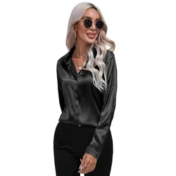 Woman Silk Shirt Long-sleeved Satin Women Blouse Natural Silk Blouse Loose and Versatile Base Shirt