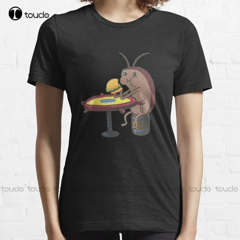 Cockroach Eating Krabby Patty Classic T-Shirt Hip Hop Shirts For Men Custom Aldult Teen Unisex Digital Printing Tee Shirt Xs-5Xl