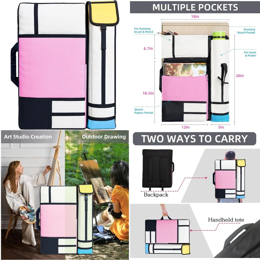 กระเป๋าใส่ผลงานศิลปะ JJRING แบบผ้าแคนวาส กระเป๋าเป้สะพายหลังสำหรับศิลปิน สำหรับเก็บอุปกรณ์วาดภาพกลางแจ้งขนาดใหญ่ ใส่โปสเตอร์ ภาพพิมพ์ พู่กัน และงานศิลปะต่างๆ