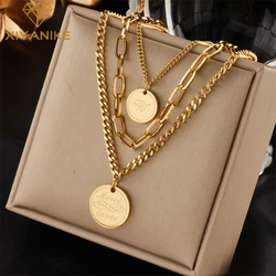 XIYANIKE 316L Stainless Steel Necklaces for Women Gold Color Multi Layer Round Pendant Necklace Women Punk Girls Jewelry
