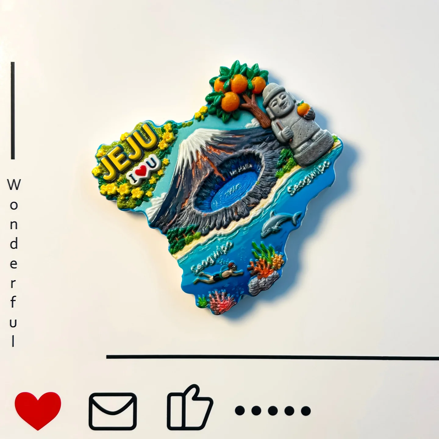 South Korea, vacation destination, Jeju Island, Guipu City, volcano, decorations, Stone Grandpa, refrigerator sticker