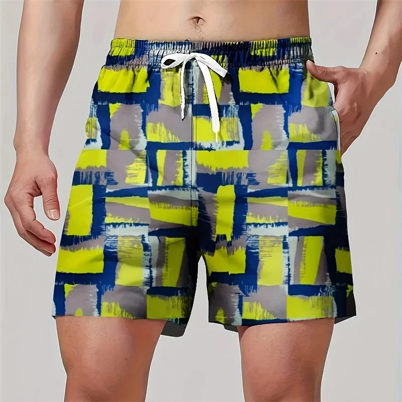 Cartoon Animals Plants 3D Print Short Pants For Men Gradient Palm Tree Pattern Swim Trunks Summer Hawaiian Cool Beach Shorts