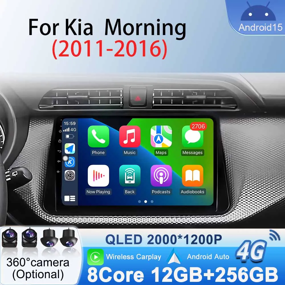 

Video Player GPS Navigation BT for Kia Picanto Morning 2011 - 2016 Android 15 Wireless Carplay Car Radio Multimedia Android Auto