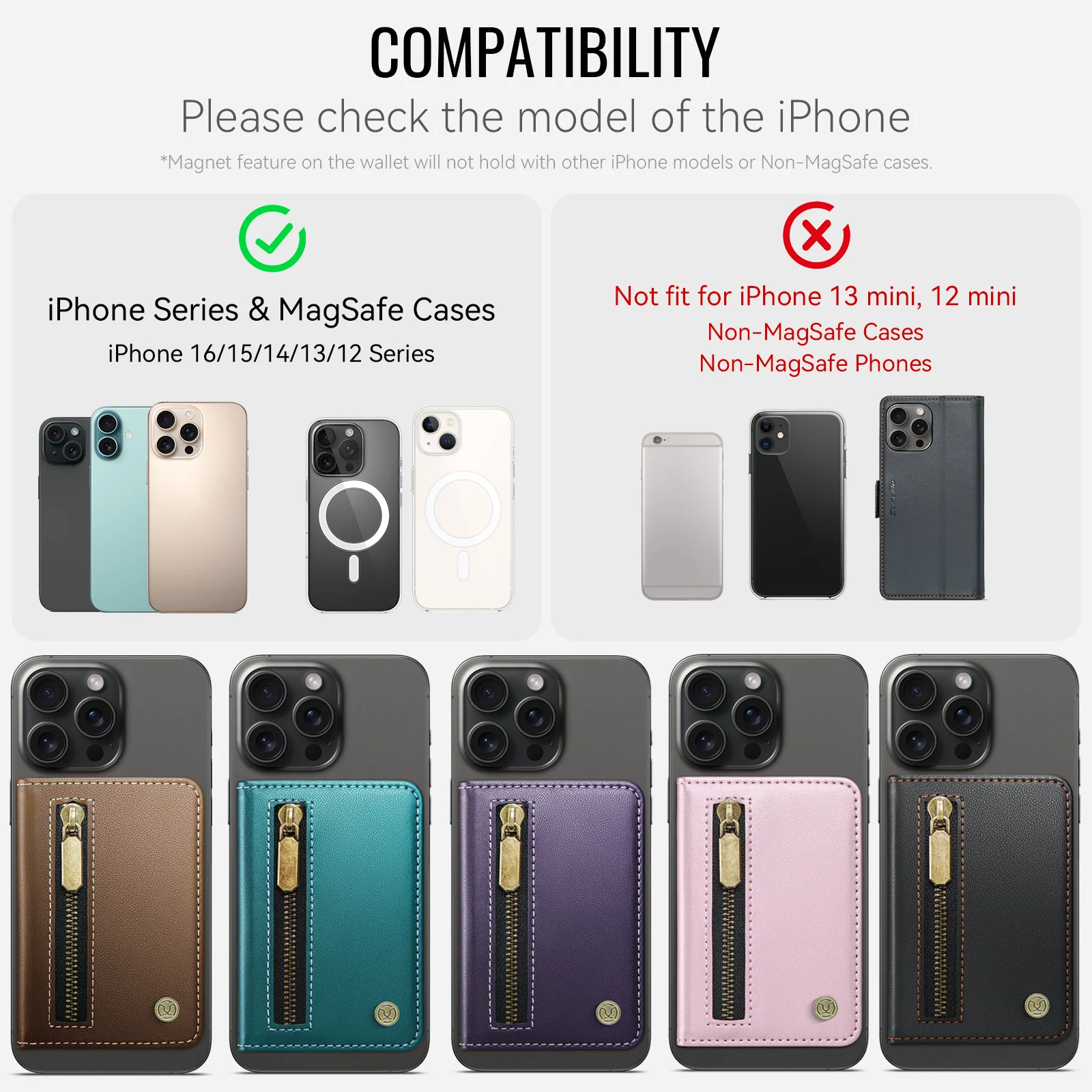 EUCAGR RFID Shielded,Magnetic Card Case for All Magsafe Functions Phone Case Card Holder Wallet Luxury PU Leather for Phone Case